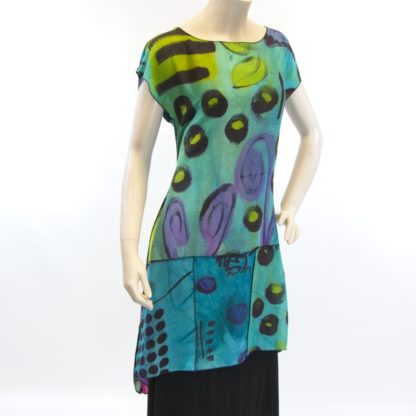 Silk Viscose Pieced Dress/Tunic Turq-Lime