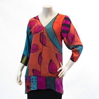 Viscose/Silk Pieced Top/Tunic  Turq-Magenta-Orange