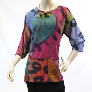 Bamboo Pieced Top/Tunic Blue-Turq-Magenta
