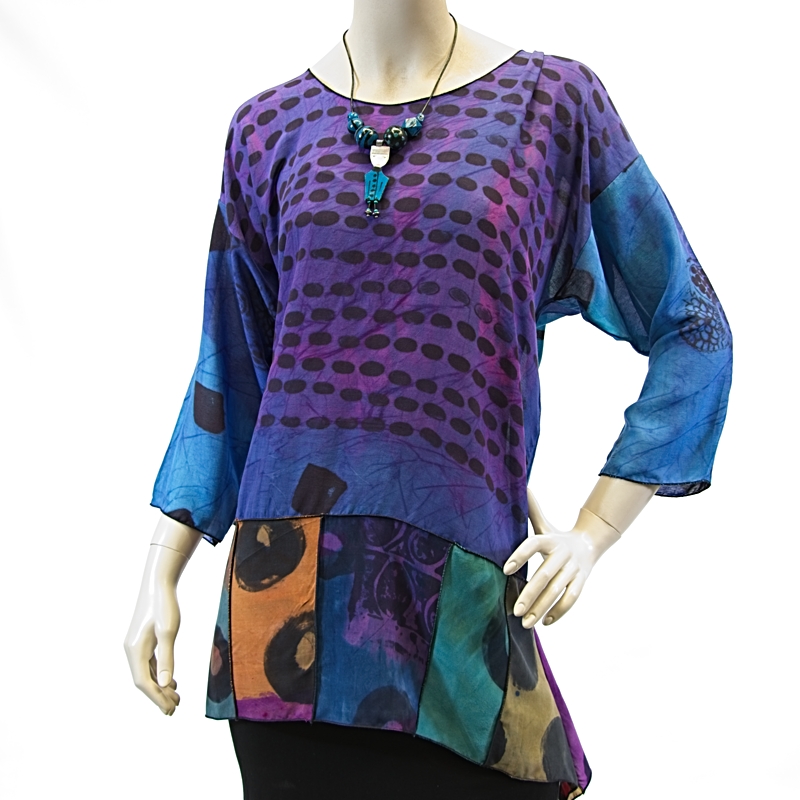 Viscose/Silk Pieced Top/Tunic Violet - Blue - Jill Stern Wearable Art