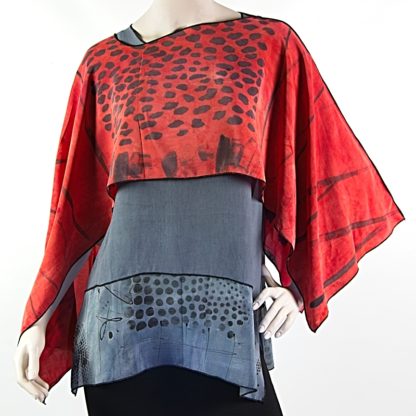 Swing Tunic - Pieced - Gray with Raspberry - Image 2